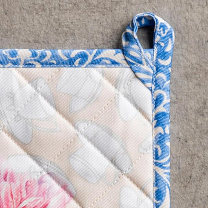 Maison d' Hermine Pot Holders 100% Cotton Heat Resistant Potholders 8" x 8" Hot Pads with Loop BBQ Cooking Baking Hotel Farmhouse Kitchen Handling Hot Pans Spring Summer (Pack of 2, Canton)