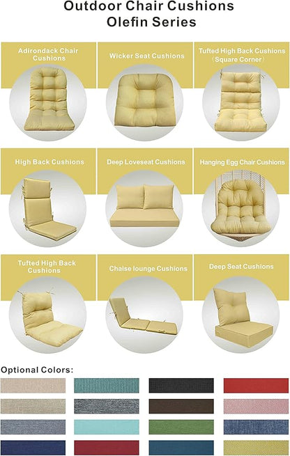 Outdoor Chair Cushions, Fade Resistant Replacement Tufted Cushion for Patio Dining Chair, Set of 2 (Olefin Mixed Yellow/Grey)