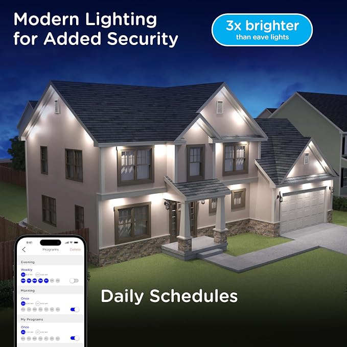 Enbrighten Accent Permanent Outdoor Lights, 150ft, 36 Lights, Smart | White Cord, RGBWIC LEDs, Weatherproof, Cuttable, Link to 200ft, Christmas, App Control, Works with Alexa & Google Home