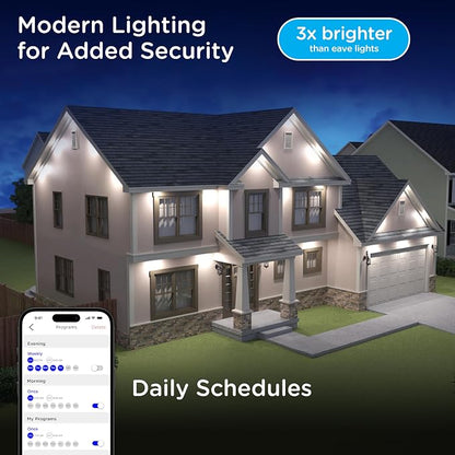 Enbrighten Accent Permanent Outdoor Lights, 50ft, 12 Lights, Smart | White Cord, RGBWIC LEDs, Weatherproof, Cuttable, Link to 200ft, Christmas, App Control, Works with Alexa & Google Home