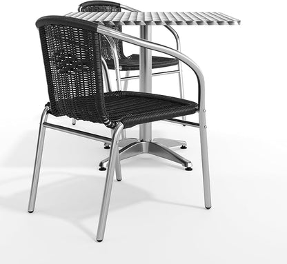 Flash Furniture Lila 31.5'' Square Aluminum Indoor-Outdoor Table Set with 2 Black Rattan Chairs | Indoor/Outdoor Use, Black Rattan Chairs