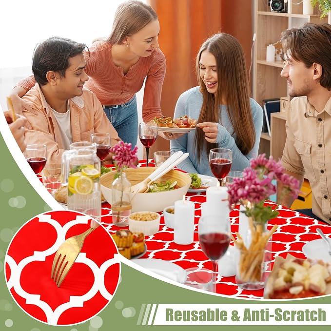 Smiry Picnic Fitted Table Cover, 8 Foot Flannel Backed Vinyl Tablecloth | Waterproof Elastic Stretch Table Cloth, Wipeable Plastic Tablecloth for Camping, Indoor & Outdoor (Red, 36" x 96")