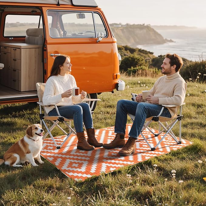 GENIMO Outdoor Rug 3'x5' Waterproof for Porch, Plastic Door Mat Mid Orange | Outside Modern Carpet for Patio Decor, Balcony, Deck, Backyard, Picnic, Camping, RV, Reversible, Foldable, Lightweight