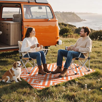 GENIMO Outdoor Rug 3'x5' Waterproof for Porch, Plastic Door Mat Mid Orange | Outside Modern Carpet for Patio Decor, Balcony, Deck, Backyard, Picnic, Camping, RV, Reversible, Foldable, Lightweight