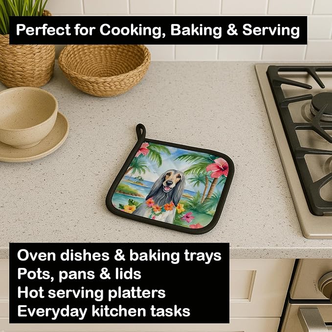 Caroline's Treasures Afghan Hound Luau Pair of Pot Holders Kitchen Heat Resistant Pot Holders Sets Oven Hot Pads for Cooking Baking BBQ, 7 1/2 x 7 1/2