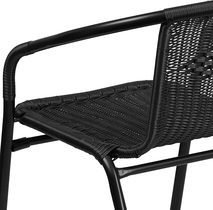 Flash Furniture Lila Black Rattan Indoor-Outdoor Restaurant Stack Chair