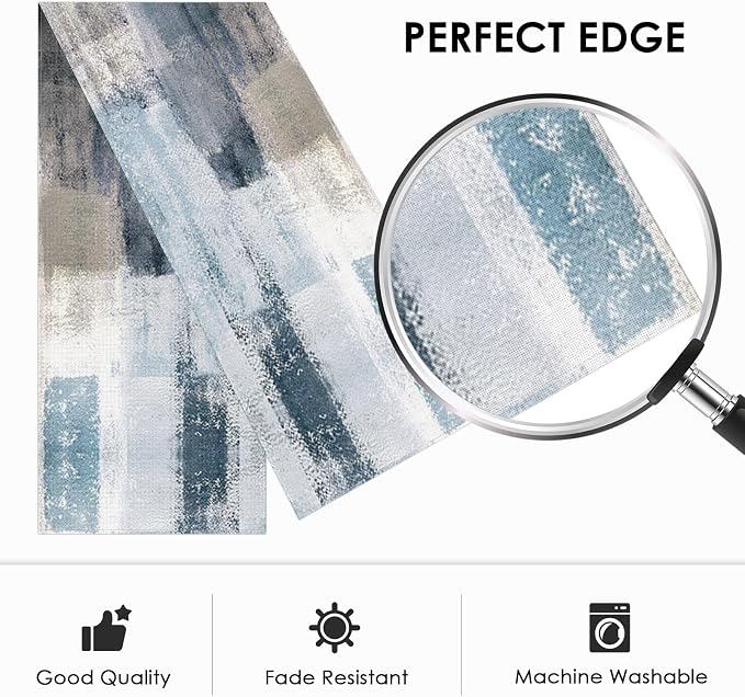 Emvency Farmhouse Table Runner, Vintage Blue and Grey Abstract Art Painting for Kitchen Coffee Table Family Dinners Holiday Parties Wedding Events Decor(13x90 inch)