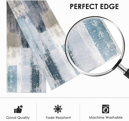 Emvency Farmhouse Table Runner, Vintage Blue and Grey Abstract Art Painting for Kitchen Coffee Table Family Dinners Holiday Parties Wedding Events Decor(13x60 inch)
