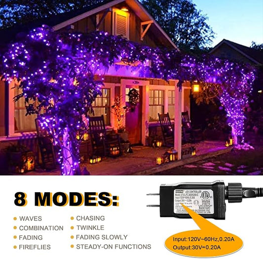 weillsnow 500 LED Halloween String Lights,164 FT Twinkle Lights Waterproof | Purple, 8 Modes, Plug in, Timer & Memory Function, for Halloween Party Garden and Home Decor, Indoor&Outdoor Use
