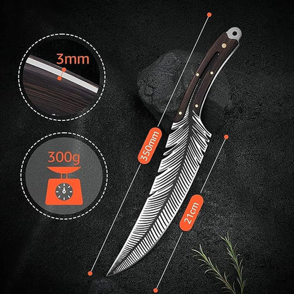 Huusk Feather Knife Hand Forged Japan Viking Knives High Carbon Steel Butcher Boning Knife for Meat Cutting Japanese Chef Knives Cooking with Sheath for Kitchen Camping Gift for Dad