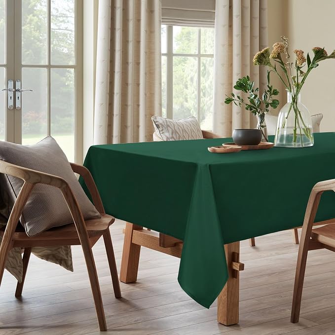 DWCN Rectangle Christmas Tablecloth - 60 x 84 Inch - Wrinkle Resistant Washable Table Cloth, Decorative Fabric Table Cover for Kitchen Dining Room Party and Outdoor Use, Hunter Green