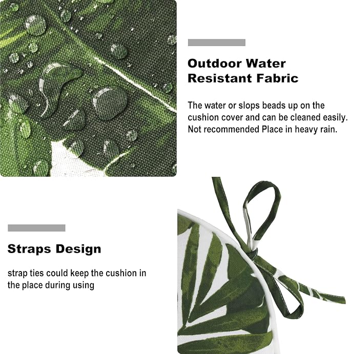 DYTXIII Set of 4 Outdoor Chair Cushions with Ties,Water Repellent Patio Chair Pads 17"x 16" for Outdoor Furniture,Round Corner Seat Cushions for Garden Yard Kitchen Palm Green