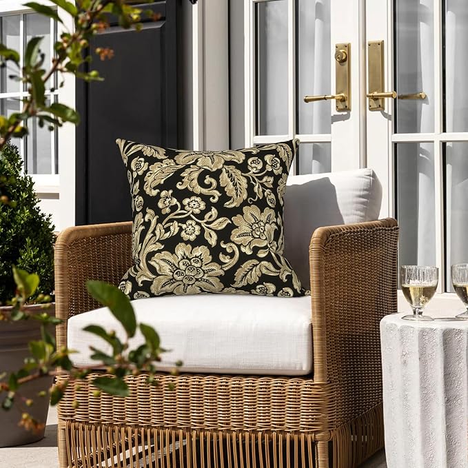 LVTXIII 2 Pack Outdoor Pillow Covers ONLY 18x18 Inch, Water-Repellent Square Decorative Cushion Covers for Patio Furniture, Garden, Sofa, Jacobean Black