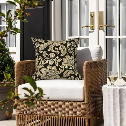 LVTXIII 2 Pack Outdoor Pillow Covers ONLY 18x18 Inch, Water-Repellent Square Decorative Cushion Covers for Patio Furniture, Garden, Sofa, Jacobean Black