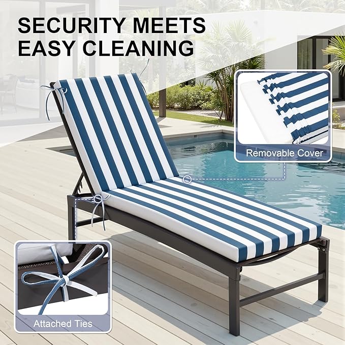 Crestlive Products Waterproof Outdoor Chaise Lounge Cushions Set of 2, Fade Resistant Patio Furniture Lounge Chair Cushion, 72" L x 21" W
