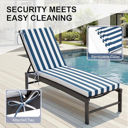 Crestlive Products Waterproof Outdoor Chaise Lounge Cushions Set of 2, Fade Resistant Patio Furniture Lounge Chair Cushion, 72" L x 21" W