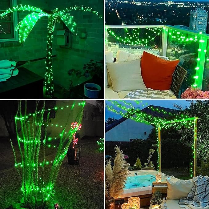 Lomotech Solar String Lights Outdoor - 2 Pack Total 66ft 200LED Solar Fairy Lights Waterproof 8 Modes Twinkle Lights for Outdoor, Patio, Garden, Yard, Party, Wedding, Tree Decoration (Green)