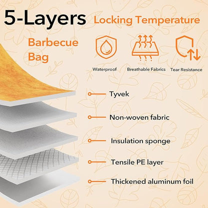 New England Stories BBQ Blanket for Resting Meat, 5-Layer Insulated Meat Resting Bag for Moisture Retention and Perfect BBQ, Wide Mouth with Handle Design for Large Brisket/Pork Shoulders/Turkeys