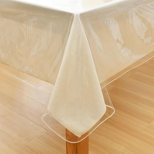 JIUZHEN 54" x 80" Heavy Duty Clear Vinyl Tablecloth - 100% Waterproof & Oil-Proof, Spill-Resistant - Easy Wipe-Clean Table Cover for Dining, Parties, Camping, Picnic, Outdoor (Rectangle)