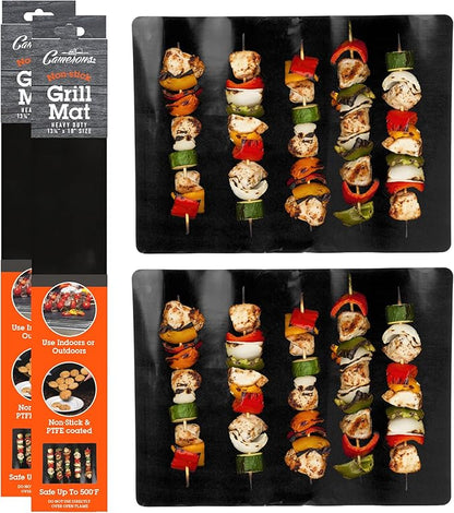 Grilling Sheet 2 Pack (13.25"x18") - Heavy Duty 100% Non-Stick Reusable BBQ Grilling Mat & Pan Liner - For Outdoor Barbecue Grill & Indoor Oven - Heat Safe up to 500° F - Grilling Gift for Fathers Day
