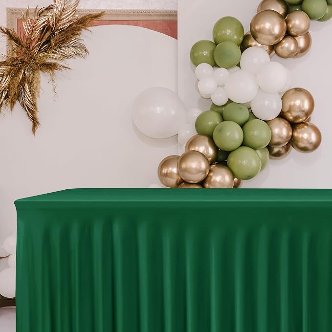 2 Pack Spandex Table Skirts 6ft,Hunter Green for Christmas Decor | Ruffle Design, Elastic Table Covers, Holiday Essentials, Table Cloths For 6 Foot Rectangle Table,Wrinkle Resistant