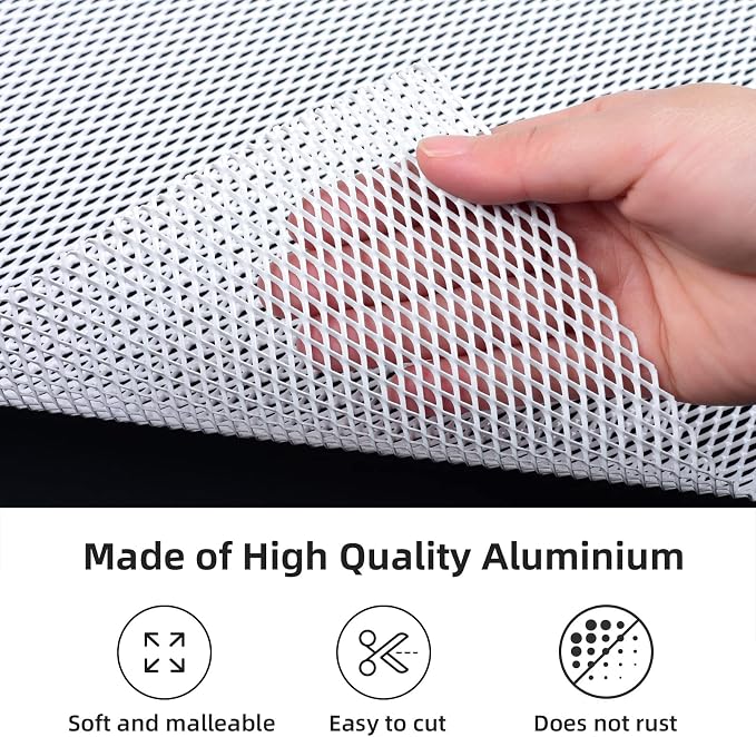 AggAuto Universal 40"x13" Car Grill Mesh 4x8mm Rhombic Hole White | Aluminum Alloy Automotive Grille Insert Bumper, One of the Most Multifunctional Shape Grids 100x33cm