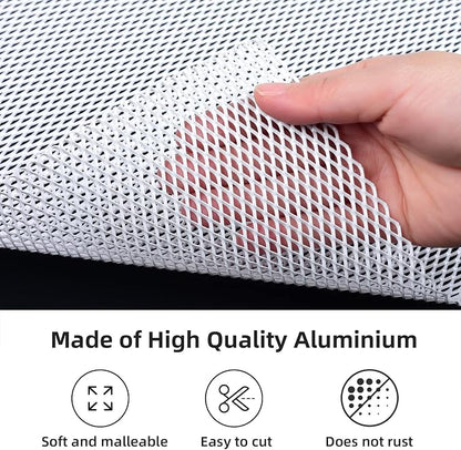 AggAuto Universal 40"x13" Car Grill Mesh 4x8mm Rhombic Hole White | Aluminum Alloy Automotive Grille Insert Bumper, One of the Most Multifunctional Shape Grids 100x33cm