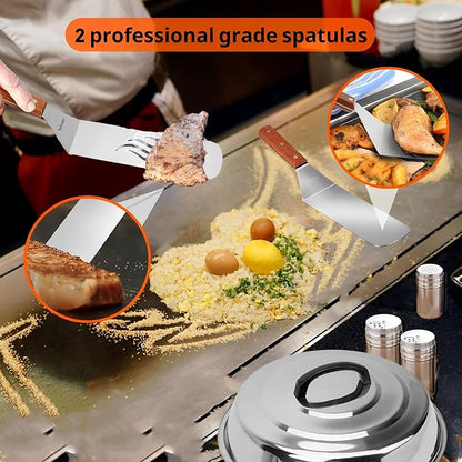 Onlyfire Griddle Accessories Kit, 9PCS Flat Top Grill Accessories Set for Blackstone and Camp Chef, 12" Melting Dome,Grill BBQ Spatulas,Chopper/Scraper, Tongs,Great for Cooking Indoor or Outdoor | 12" Melting Dome,Grill BBQ Spatulas,Chopper/Scraper, To...