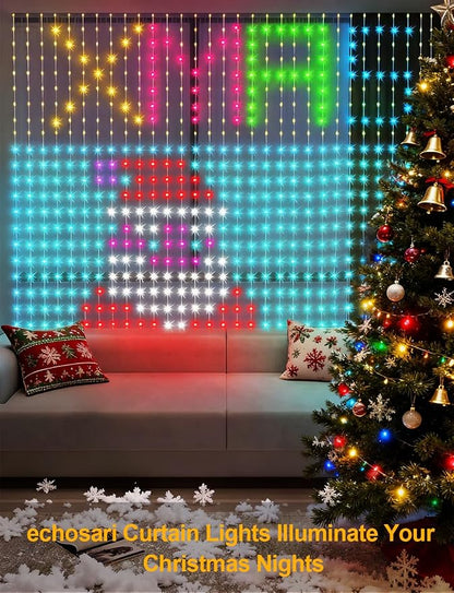 echosari Smart Curtain Lights Plug in, 400 LED Curtain Lights with App Programmable 6.6 x 6.6ft RGB&IC DIY Pattern Music Sync for Bedroom Backdrop Decor (Pack of 2)