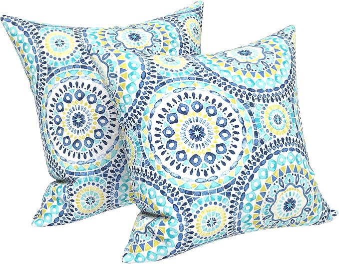 LVTXIII 2 Pack Outdoor Pillow Covers ONLY 18x18 Inch, Water-Repellent Square Decorative Cushion Covers for Patio Furniture, Garden, Sofa, Delancey Lagoon