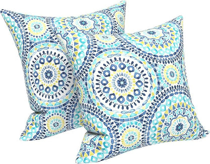 LVTXIII 2 Pack Outdoor Pillow Covers ONLY 18x18 Inch, Water-Repellent Square Decorative Cushion Covers for Patio Furniture, Garden, Sofa, Delancey Lagoon