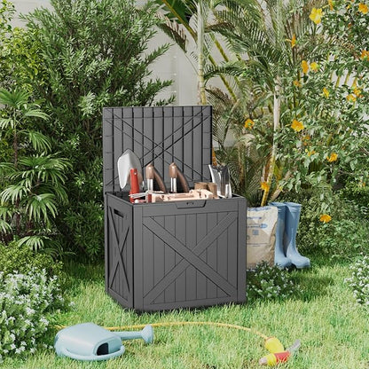 32 Gallon Resin Deck Box Outdoor Storage Box for Patio Furniture,Outdoor Cushions,Garden Tools and Pool Supplies,Waterproof,Lockable(Black,32Gal)