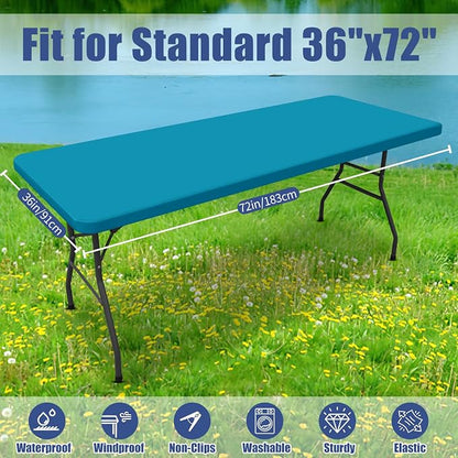 Moosfor 2 Pack Rectangle Spandex Fitted Table Cloth, 6FT Elastic Tablecloth | Washable Picnic Table Cover, Stretch Waterproof Table cloths for Party, Patio, Dining, Kitchen, 36" x 72", Teal