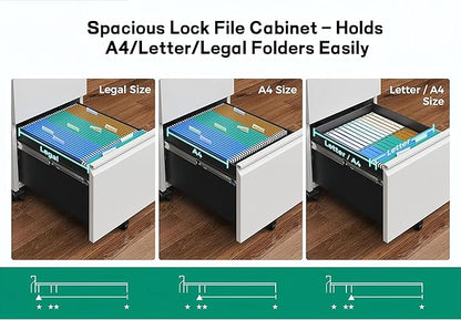 Approgreent 2 Drawer Metal File Cabinet, Fully Assembled Locking Filing Cabinet with Anti-Tipping Wheels, Quiet Slide, Heavy-Duty Steel Construction, Fits A4 Letter Legal for Home Office, Matte White