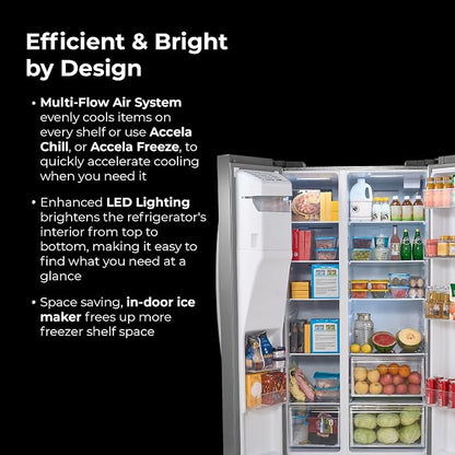 Kenmore 29 cu. ft. 36" Wide Side-by-Side Refrigerator - FPR Stainless Steel | Space Saving Ice & Water Dispenser, Accela Chill, Accela Freeze, Adjustable Glass Shelving, Fingerprint Resistant SS