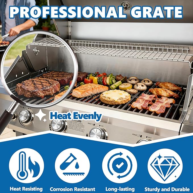 SafBbcue 98888 Grill Grates for Monument Grill 25392 13478 Grill Replacement Parts, Monument Mesa 400 Grill Accessories Parts, Cast Iron Cooking Grids for Monument Grills 4-Burner Propane Gas Grill