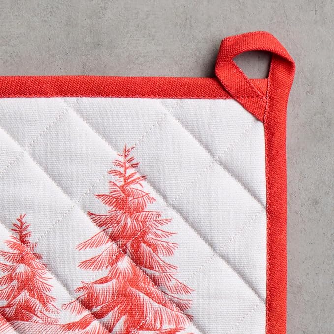 Maison d' Hermine Pot Holders 100% Cotton Potholders (8" x 8", Pack of 1) | Heat Resistant Hot Pads with Loop BBQ Cooking Baking Hotel Kitchen Handling Hot Pans Thanksgiving Christmas - Winter Jouy