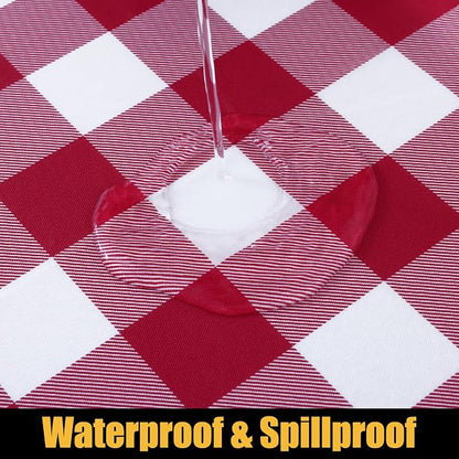 Smiry Rectangle Picnic Table Cloth, Elastic Waterproof Fitted Vinyl Tablecloths, Flannel Backed Buffalo Plaid Table Covers for Dining, Camping, Outdoor (Burgundy and White, 30" x 96")