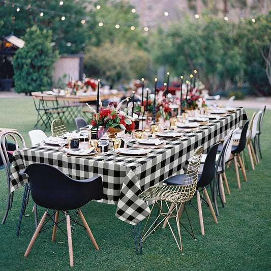 Hiasan Buffalo Plaid Tablecloth Waterproof, 2 Pack, 60 x 102 inch - Black and White Checkered Table Cloth Rectangle for Outdoor Picnic/Party/Dining