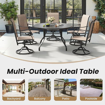 Round Outdoor Patio Dining Table, 47" Round Patio Table with 1.57" Umbrella Hole, Metal Outdoor Dining Tables for Patio, Graden, Backyard and Poolside