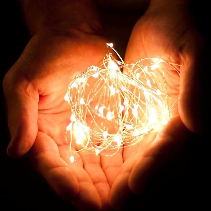 2-Pack 20 LED Wire Twinkle Fairy Lights, Battery Powered, Waterproof — Christmas, Holidays, Wedding, Party — Bedroom, Living Room — 6.5 Ft, Warm White, Indoor & Outdoor