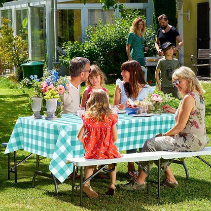 Hiasan Checkered Tablecloth Rectangle, 52 x 70 Inch - Waterproof and Wrinkle Resistant Table Cloth for Picnic, Dinner and Party, Washable Polyester Fabric, Aqua and White Gingham Pattern