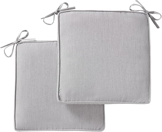 Indoor/Outdoor Chair Pads in Sunbrella Fabric – 17''x17'' Patio Seat Cushions with Foam Insert, Removable Reversible Cover & Ties for Patio Dining Chairs – Set of 2 or 4, Canvas Granite