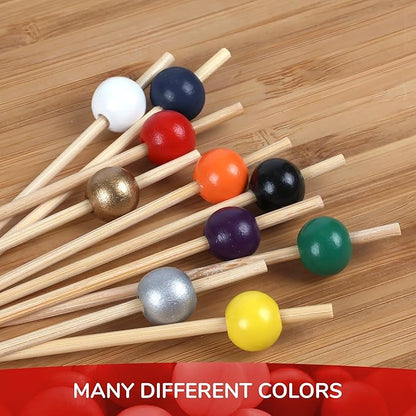 BambooMN Decorative Ball End Cocktail Fruit Sandwich Picks Skewers for Catered Events, Holiday's, Restaurants or Buffets Party Supplies - 5.9" Orange, 100 Pcs