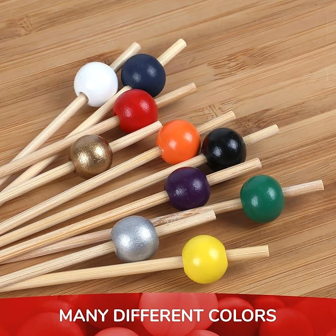 BambooMN Decorative Ball End Cocktail Fruit Sandwich Picks Skewers for Catered Events, Holiday's, Restaurants or Buffets Party Supplies - 5.9" Assorted, 100 pcs