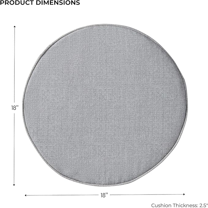 Set of 2 Outdoor 18 inch Round Patio Dining Chair Pads – Comfortable Fiber-Filled Seat Cushions with Ties, Reversible Polyester Fabric - Heather Gray