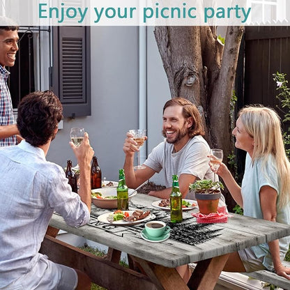 RV Forest Mountain Picnic Table Cover with Bench Covers, Camping Essentials, Elastic Fitted Tablecloths for 6 FT Rectangle Tables, Washable 3PCS Patio Tablecloth for Indoor Outdoor Garden, 30x60 Inch