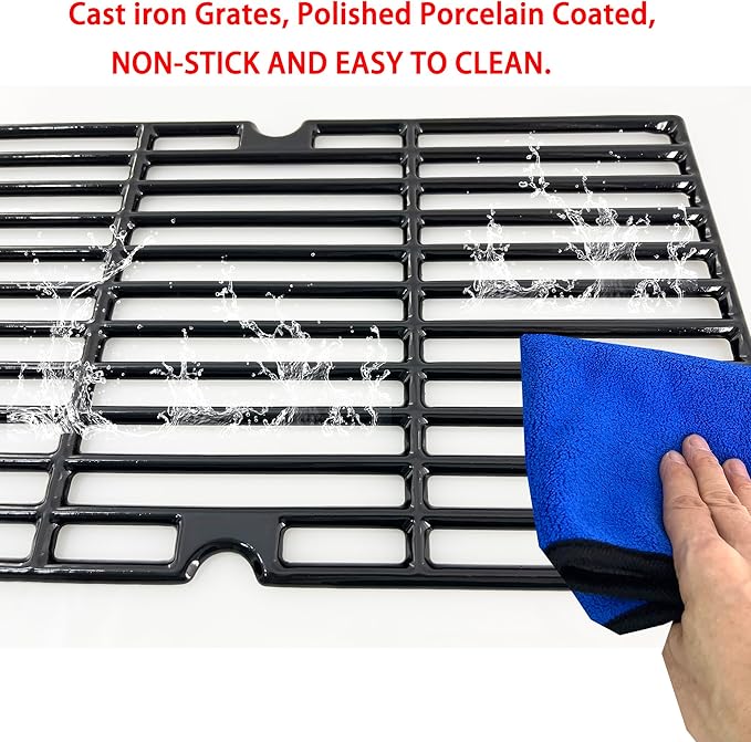 Parts DC121 16 7/8" Polished Porcelain Coated Cast Iron Grill Grates Replacement for Charbroil 463432215, 463436213, 463436214, 463436215, 463441312, 463441514, Thermos 461442114 Grills
