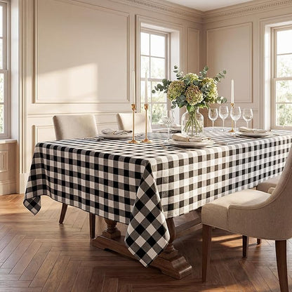 Waterproof Gingham Tablecloth, Checkered Fabric Table Cover for Kitchen Dining, Black & White Plaid Table Cloth, Rectangle Table Cloth for Indoor Outdoor Use, W52 x L70 in