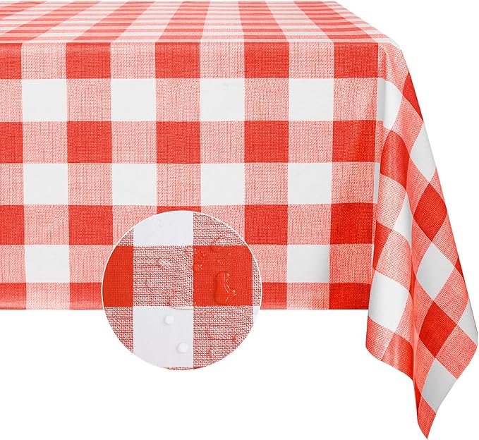 Romanstile Gingham Rectangle Plastic Tablecloth, 100% Waterproof Oil-Proof Checkered PVC Table Cloth, Heavy Duty Vinyl Table Cover for Dining, Camping, Picnic, Outdoor - 54 x 78 Inch, Red and White